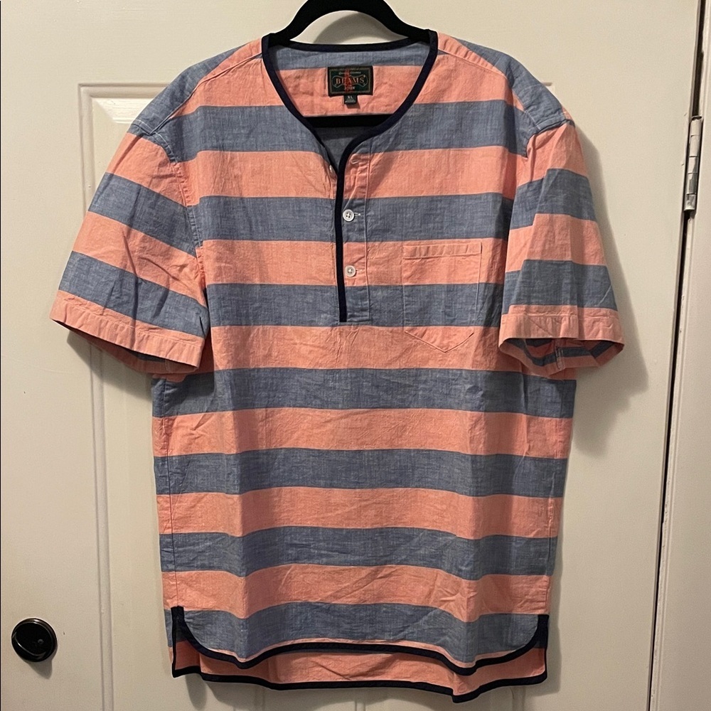 BEAMS PLUS STRIPED T SHIRT BLUE AND SALMON XL​​